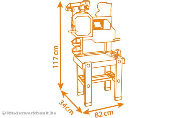 De afmetingen van deze stoere werkbank.