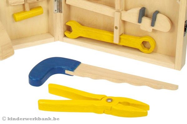 Inclusief houten gereedschapskoffer.