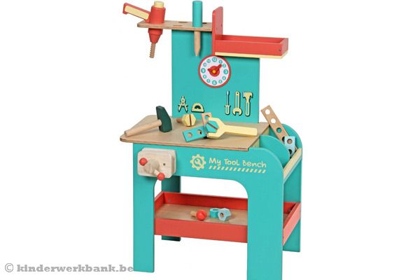 Deze lichtblauwe werkbank is al geschikt voor kinderen vanaf 3 jaar.